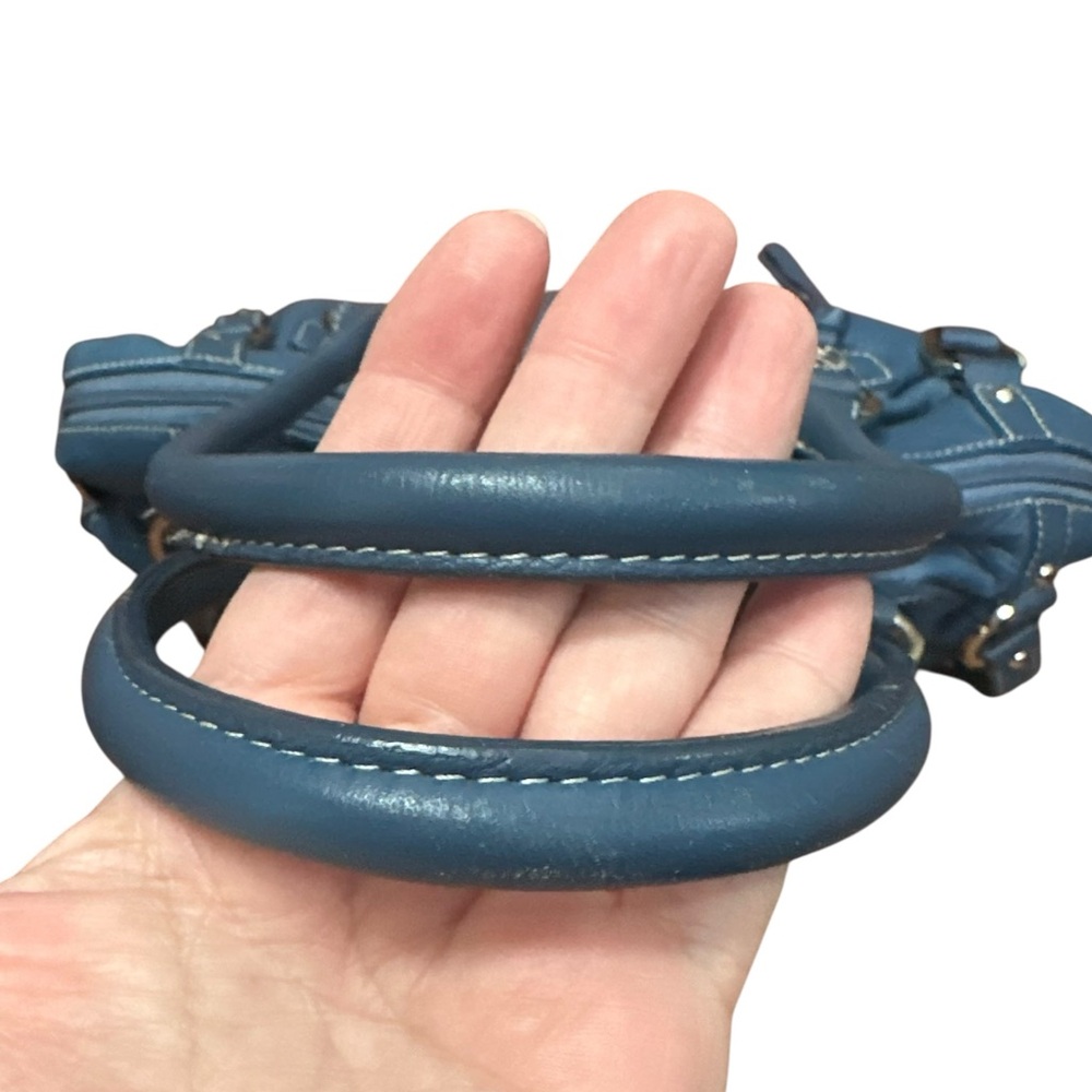 Tignanello Blue Leather Double Strap Shoulder Bag Purse 15" - Picture 7 of 13